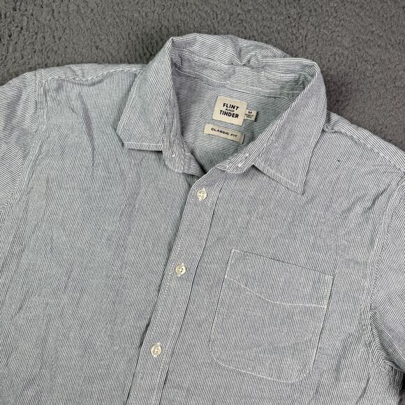 Flint and Tinder Shirt Mens M Blue White Striped Organic Cotton Hemp Blend Work - Picture 1 of 10